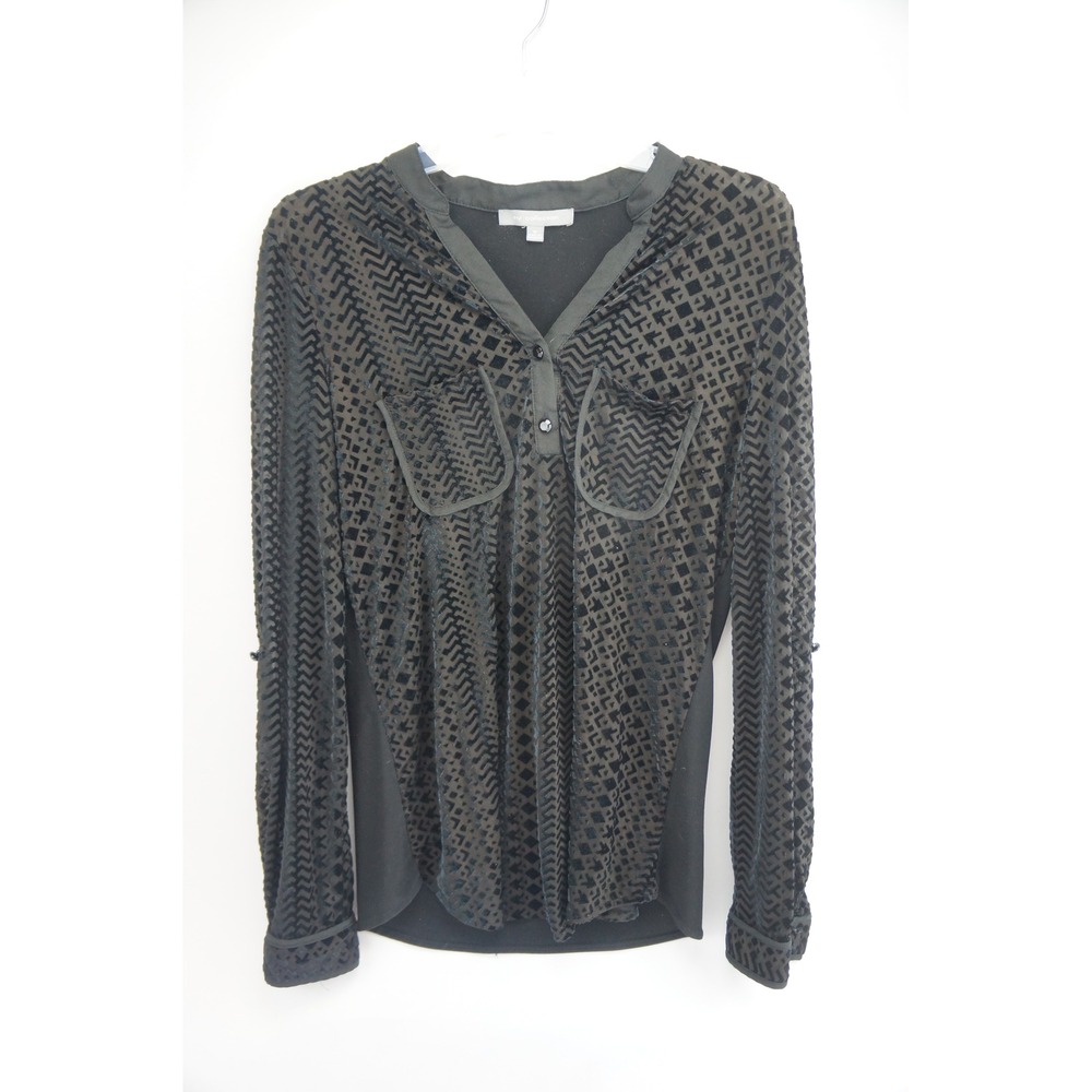 VGC NY Collection Blouse Women Medium Black Burnout‎ Velvet Geometric XBVU0130